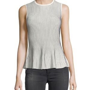 Theory Canelis Knit Stripe Black/Cream Peplum Tank Top size P